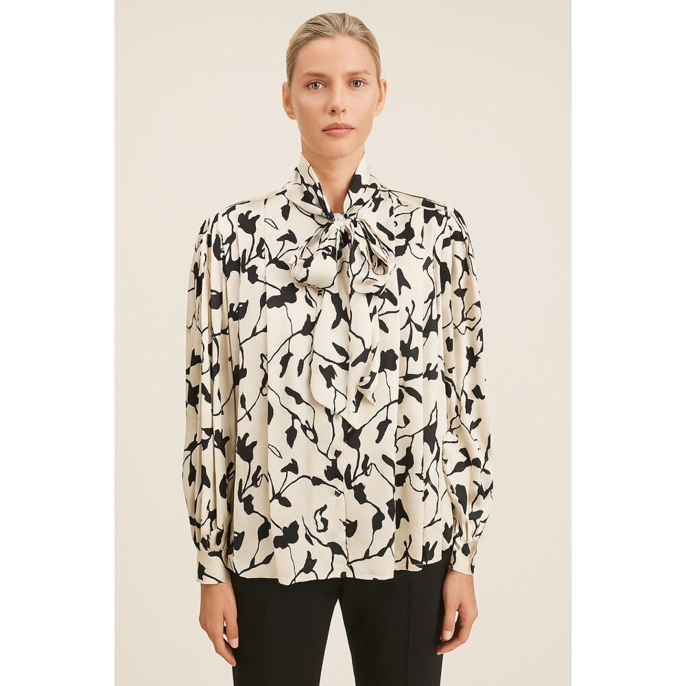 Vintage Adrianna Papell Bold Silk Blouse W/Bow Neckline Sz 14 Dark Academia